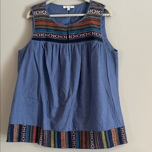 Pleione Multicolor Embroidered Blue Blouse